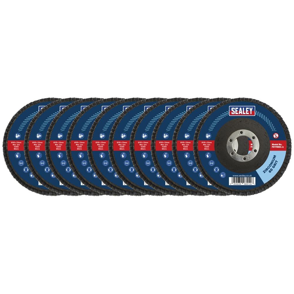 Sealey Ø115mm Zirconium Flap Discs Ø22mm Bore 60Grit - Pack of 10 - FD1156010