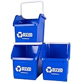 Recycling Rules! 6 Gallon Stackable Recycling Bin Container in Blue, Eco-Friendly Handy Recycle Bin with Easy-to-Carry Handle, 3-Pack