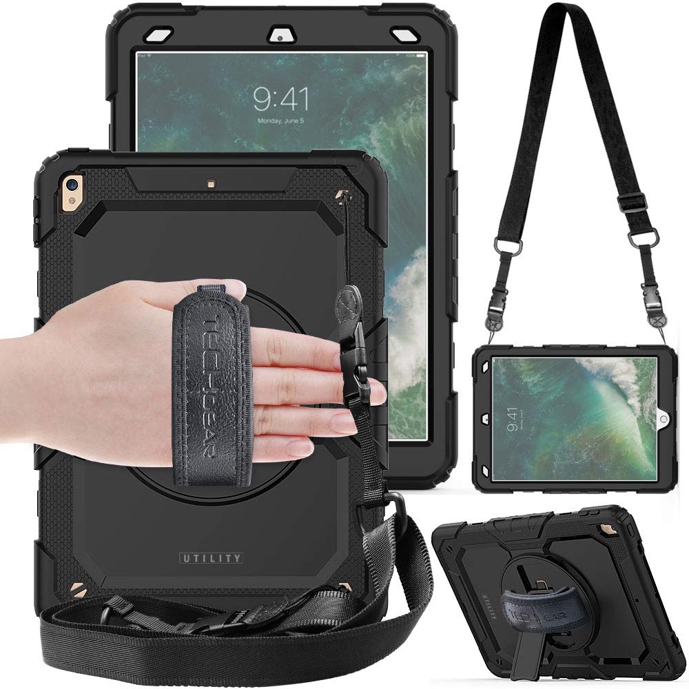 TECHGEAR UTILITY Case for Apple iPad Air 3rd Gen 2019 / iPad Pro 10.5" - Tough Rugged Heavy Duty Armour Shockproof Protect Case with 360 Degree Rotating Stand, Hand Strap and Shoulder Strap - Black