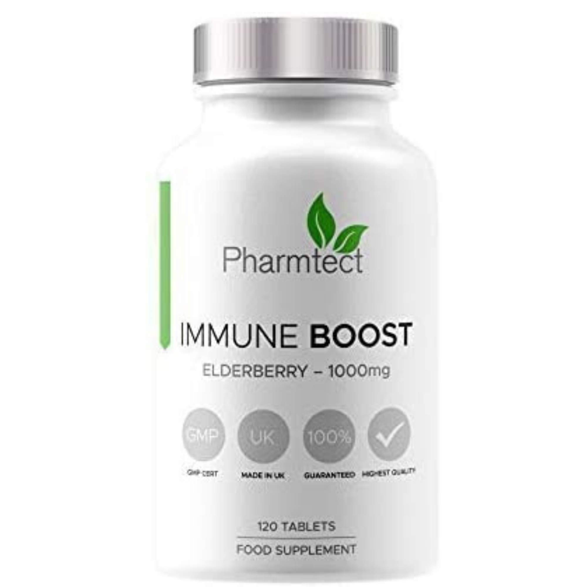 Pharmtect Immune Boost Elderberry Tablets 1000mg, Immune Boosting Supplement, Daily Wellness, Vitamin C & Elderberry Extract, Made in The UK, 120 Vegan Tablets