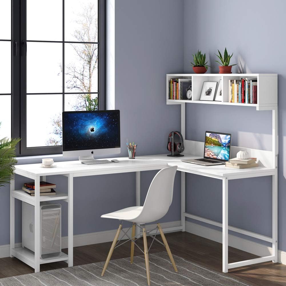 Tribesigns LShaped Desk with Hutch, 68 inches Corner