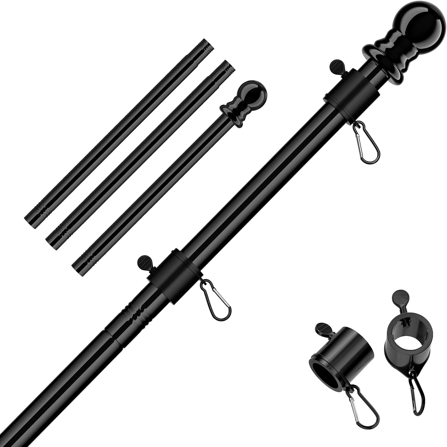 Flagpole Hardware - Flag Poles for Outside House, Black Flag Pole for 3x5 American Flags, 5 FT Upgrade Metal Flag Pole Kit Heavy Duty for Garden, Pro Flagpole Residential, Portable Handheld Flagpoles, No Flag Pole Holder