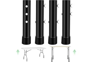 kulusion 4 Packs Folding Table Leg Extenders, Highly Durable Steel Risers, Table Leg Extensions for Straight and Bent Legs, Adjustable Table Height Extenders for Rise 4.1in - 5.3in