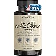 VINATURA Shilajit Pure Himalayan Capsules (60% Fulvic Acid) - 1500mg with Panax Ginseng, Shilajit Supplement per Serving - High in Trace Minerals *USA Made & Tested* Immune Support