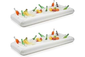 Inflatable Serving Bar Salad Buffet Ice Tray Food Drink Cooler for Picnic Luau Pool Party with Drain Plug, 2 Pack