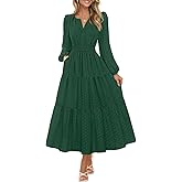 MEROKEETY Women's Fall Long Sleeve Maxi Dress 2026 Boho Ruffle Tiered Swiss Dots Wedding Guest Cocktail Long Dresses