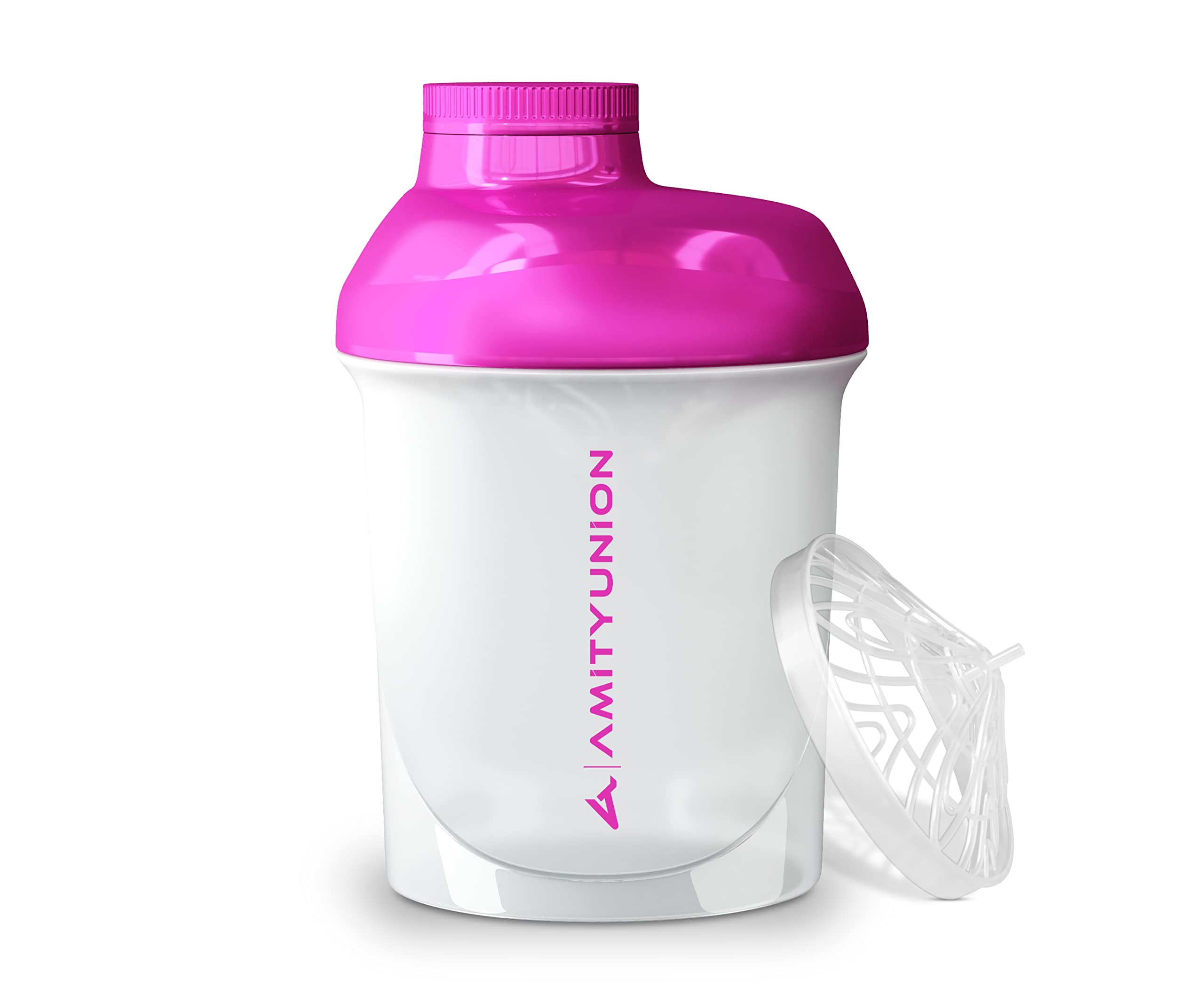 Women's protein shaker 400 ml deluxe, leak-proof, made in Europe, 100% BPA-free, gym fitness cup with strainer and scale for creamy whey shakes, isolates, sports drinks, white pink