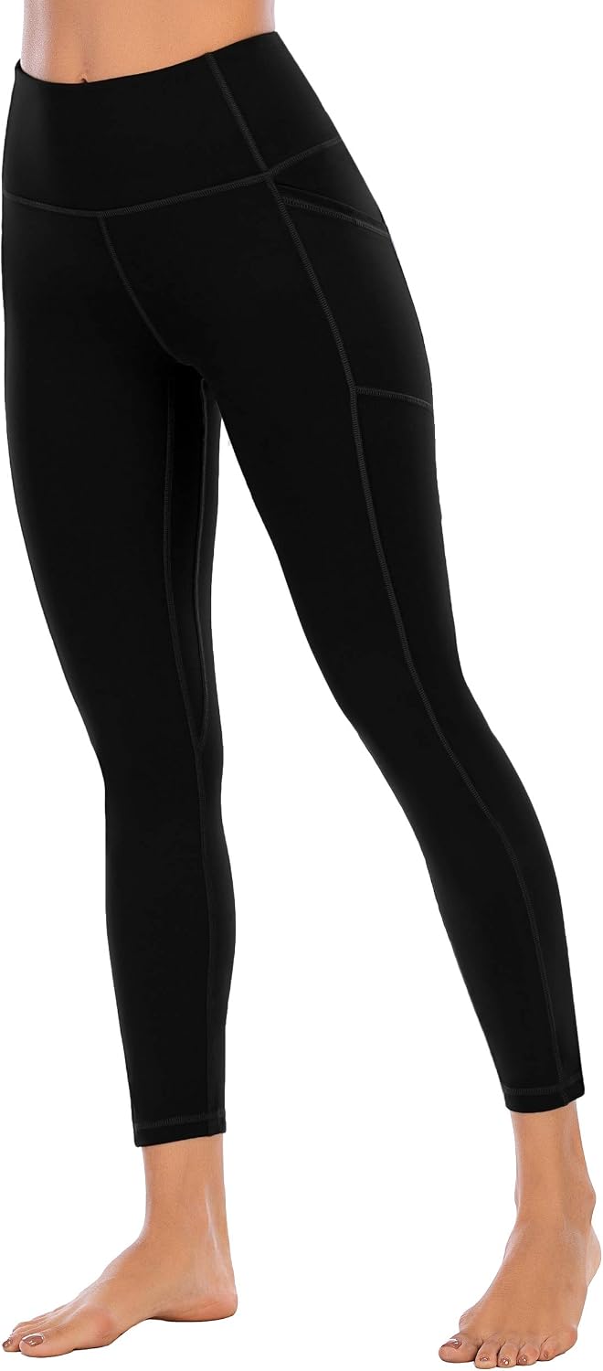 OVRUNS High Waist Gym Leggings for Women Yoga Pants with Pockets Workout Running Compression Leggings for Women - Black - XXL - Image 4