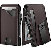 typecase Tactical Wallet for Men Card Holder: Pop Up Card Case, Genuine Leather, Smart, RFID Blocking, Slim, Minimalist, Thin, Front Pocket - 13 Card Capacitiy, ID Window, Money Clip (Dark Brown)