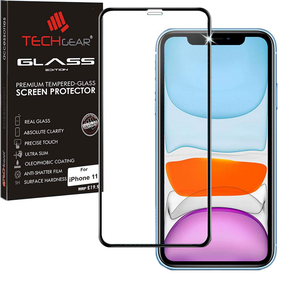 TECHGEAR® 3D GLASS Edition for iPhone 11, [FULL Screen Adhesion] & [Full Coverage] Tempered Glass Screen Protector Guard Cover Compatible with Apple iPhone 11 - Black