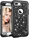 Vofolen Compatible iPhone 8 Plus Case iPhone 7 Plus Case Glitter Bling Shiny Heavy Duty Protection Full-Body Protective Hard Shell Rubber Cover Armor with Front Bumper for iPhone 8 Plus 7 Plus - Black
