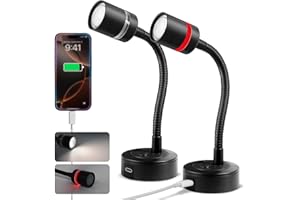 acegoo 12V LED Reading Light, RV Dimmable Reading Lamp with 20W USB-C Charger Red Nightlight & Steel Flexible Gooseneck Light