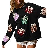 Adoeren Women Christmas Glitter Sweatshirt Sequined Sleeve Crewneck Pullover Top Graphic Funny Xmas Holiday Santa Shirts