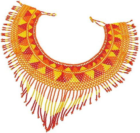 Ethnical Art Beaded Necklace Hand Crafted Strand Wide Choker - Bright Sun
