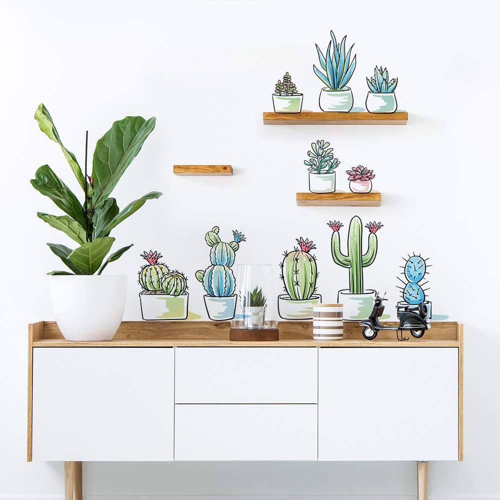 UVCD0052 Wall Stickers decals succulents flowers cactus Wall decoration living room kitchen bedroom entrance.