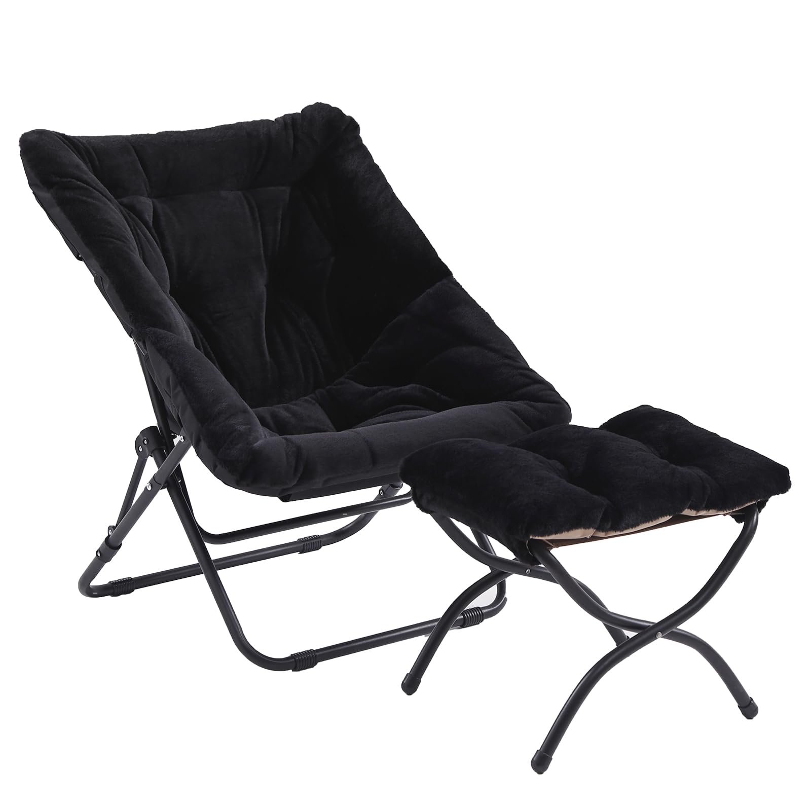 Photo 1 of (Missing the ottoman) Givjoy Comfy Folded Chair with Ottoman, Oversized Folding Faux Fur Chair Soft Furry Lounge Lazy Chair with Metal Frame Moon Chair Accent Chair for Bedroom, Living Room, Dorm Rooms