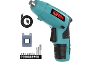 Small 4V Electric Screwdriver,Kiprim ES3 Cordless Screwdriver Tool with Rechargeable Battery,LED Front Light & Power Display Light for Home DIY Blue