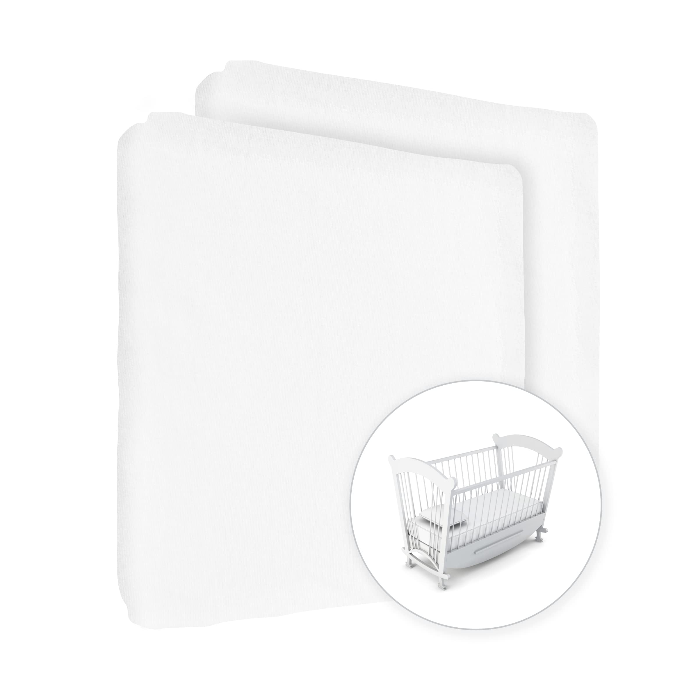 2X Jersey 100% Cotton Fitted Sheet for 90 x 50 cm Baby Co-Sleeping Crib Mattress (White)