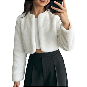 SHENHE Girl's Faux Fur Bolero Jacket Open Front Fuzzy Cozy Dress Coat Shrug Winter Outerwear