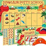 Potty Training Chart for Toddlers - Dinosaur Theme - Sticker Chart - Celebratory Diploma, Crown and Book - 4 Week Potty Chart for Boys and Girls - Potty Training Sticker Chart