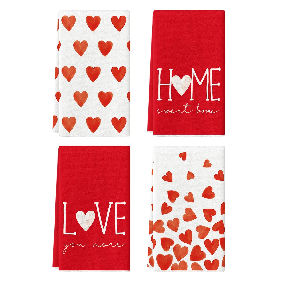 Photo 1 of Artoid Mode Red Heart Love Valentine's Day Kitchen Towels Dish Towels, 18x26 Inch Farmhouse Anniversary Wedding Decoration Hand Towels Set of 4