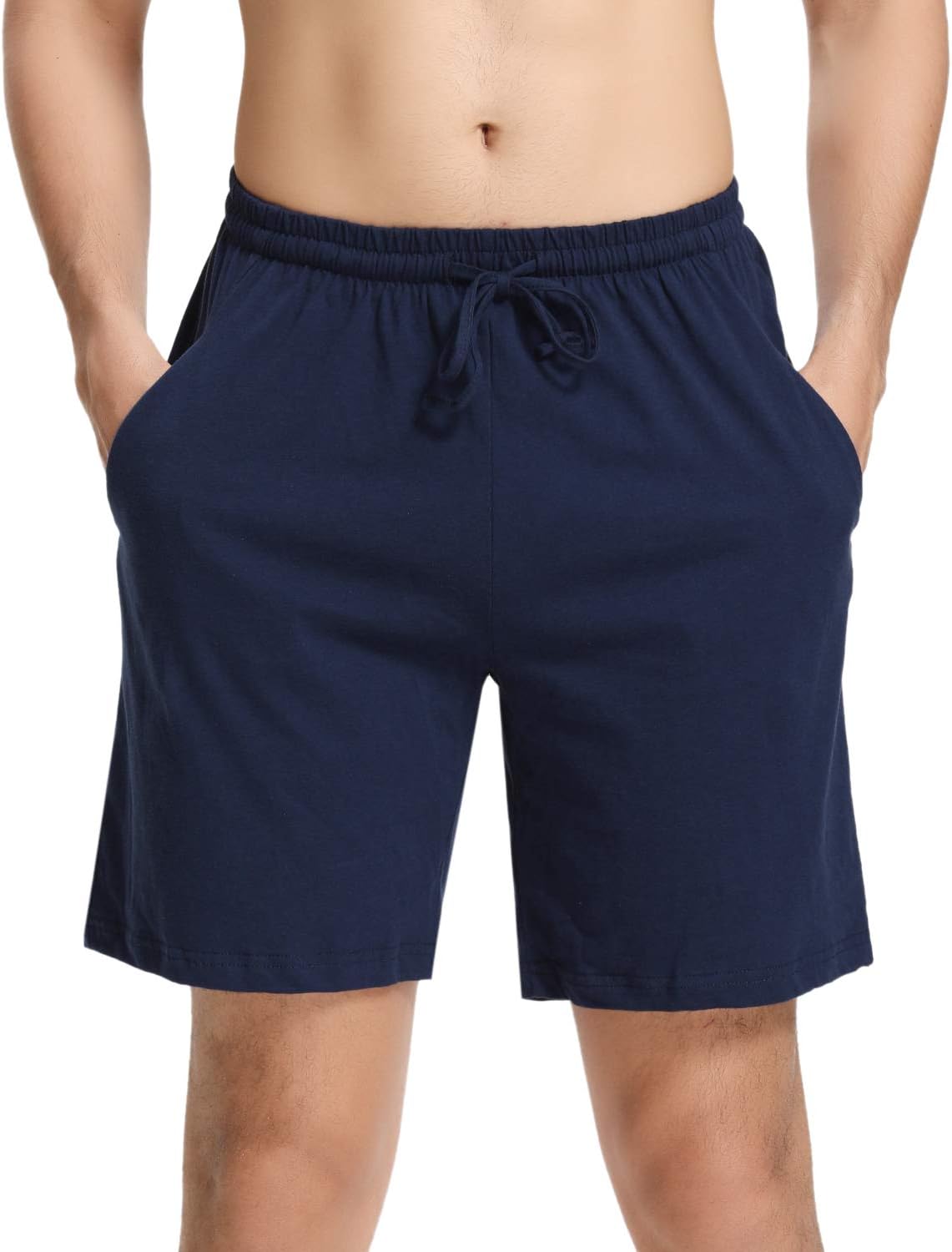 Mens Sleep Shorts 100% Cotton Pajama Shorts Solid Sleepwear Lounge Shorts with Pockets