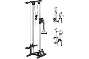 Wall Mount Cable Station Home Gym Cable Machine - Dual Pulley Cable Crossover Machine with 18 Adjustable Positions, LAT Pulld