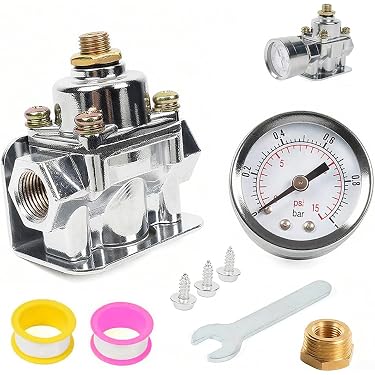 High Pressure Fuel Injector Pressure Regulator With Gauge, AN8/AN6 Fittings, Blue