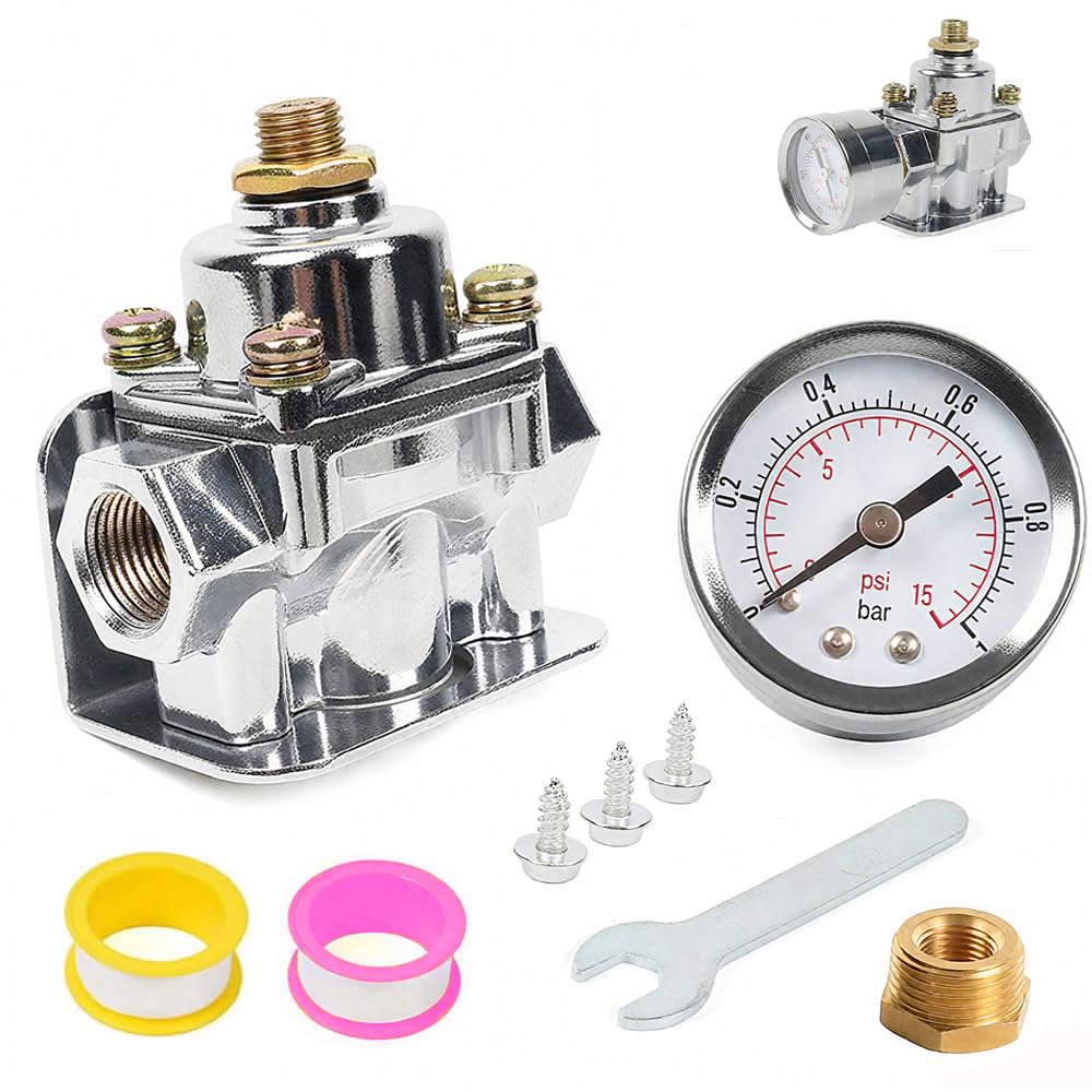 Photo 1 of ***MISSING PARTS*** KARTONMOTOR Adjustable Fuel Pressure Regulator Carburetor Parts with Fuel Gauge Kit for Holley and Edelbrock Carburetors, 4 1/2 to 9 PSI, 3/8in NPT, 12-803
