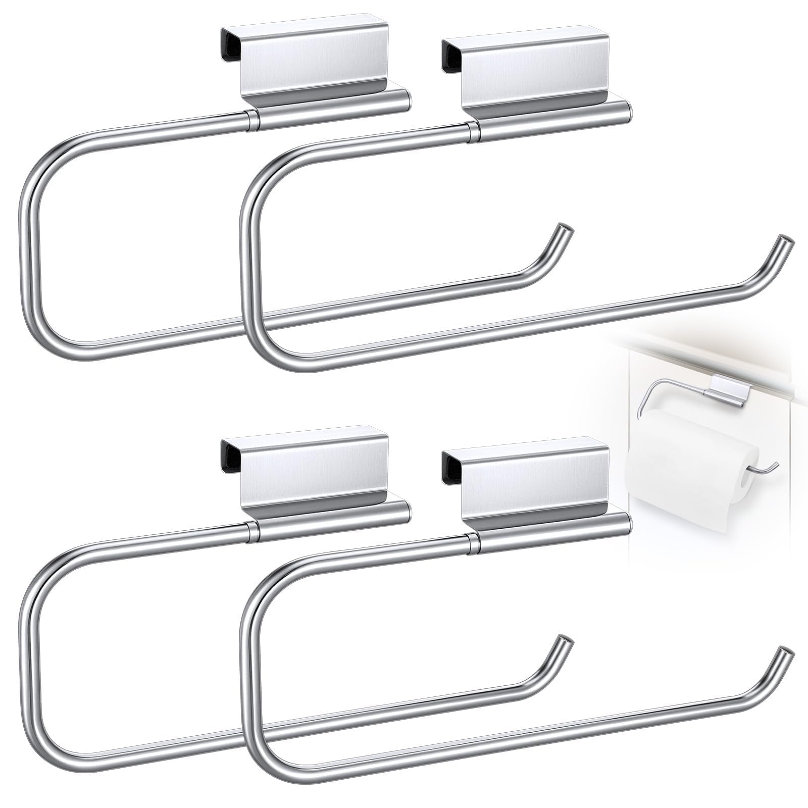 Photo 1 of 4 Pcs 12.4 Inches Cabinet Door Paper Towel Holder Stainless Steel Camper Paper Towel Holder Cling Film Holder for Kitchen Bathroom Laundry Room Camping Car Tissue Storage