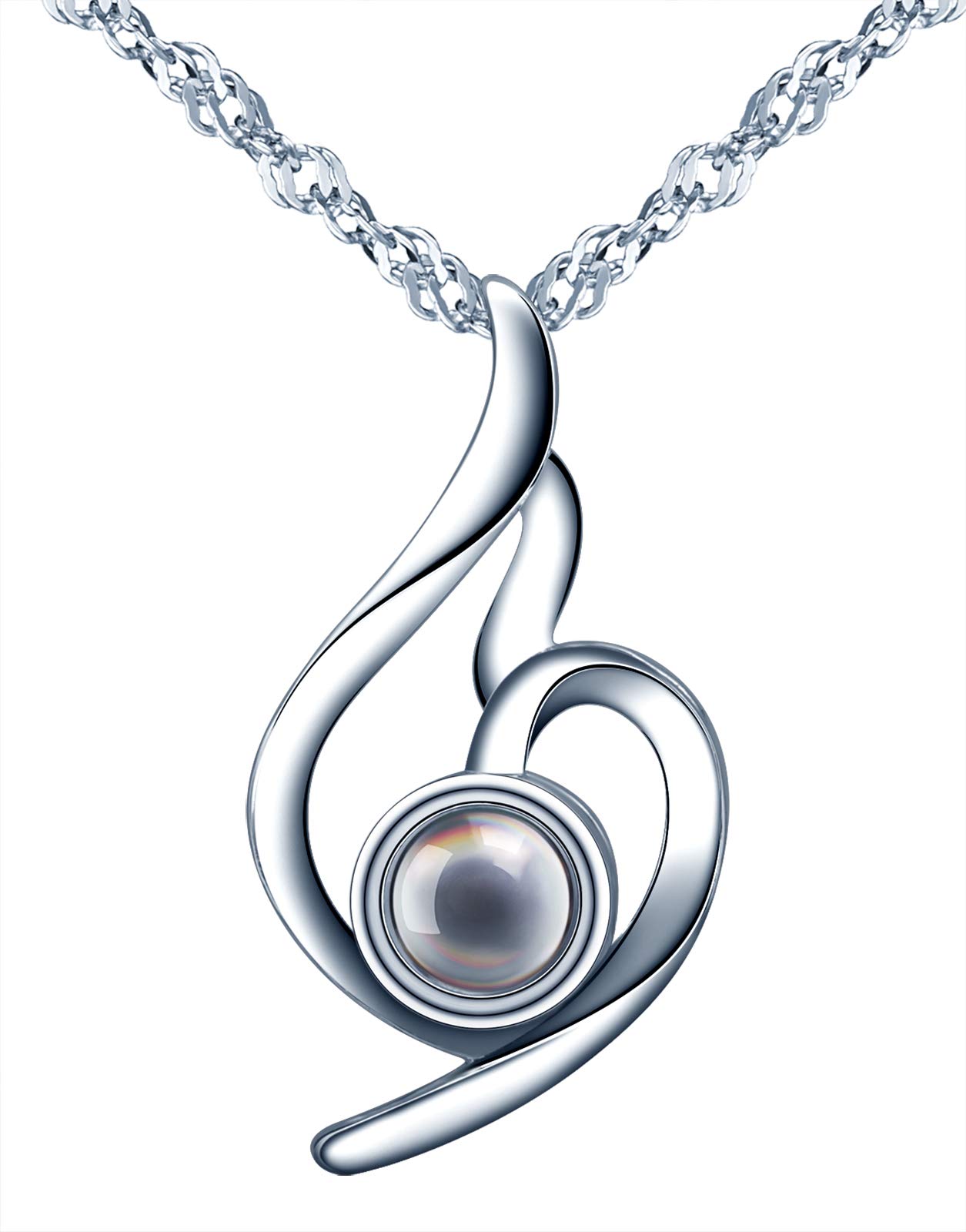 CPSLOVE Women's Necklace Pendant, girl's 925 sterling silver Necklace, Black glass stone with 100 languages "I love you" projection, Love necklace