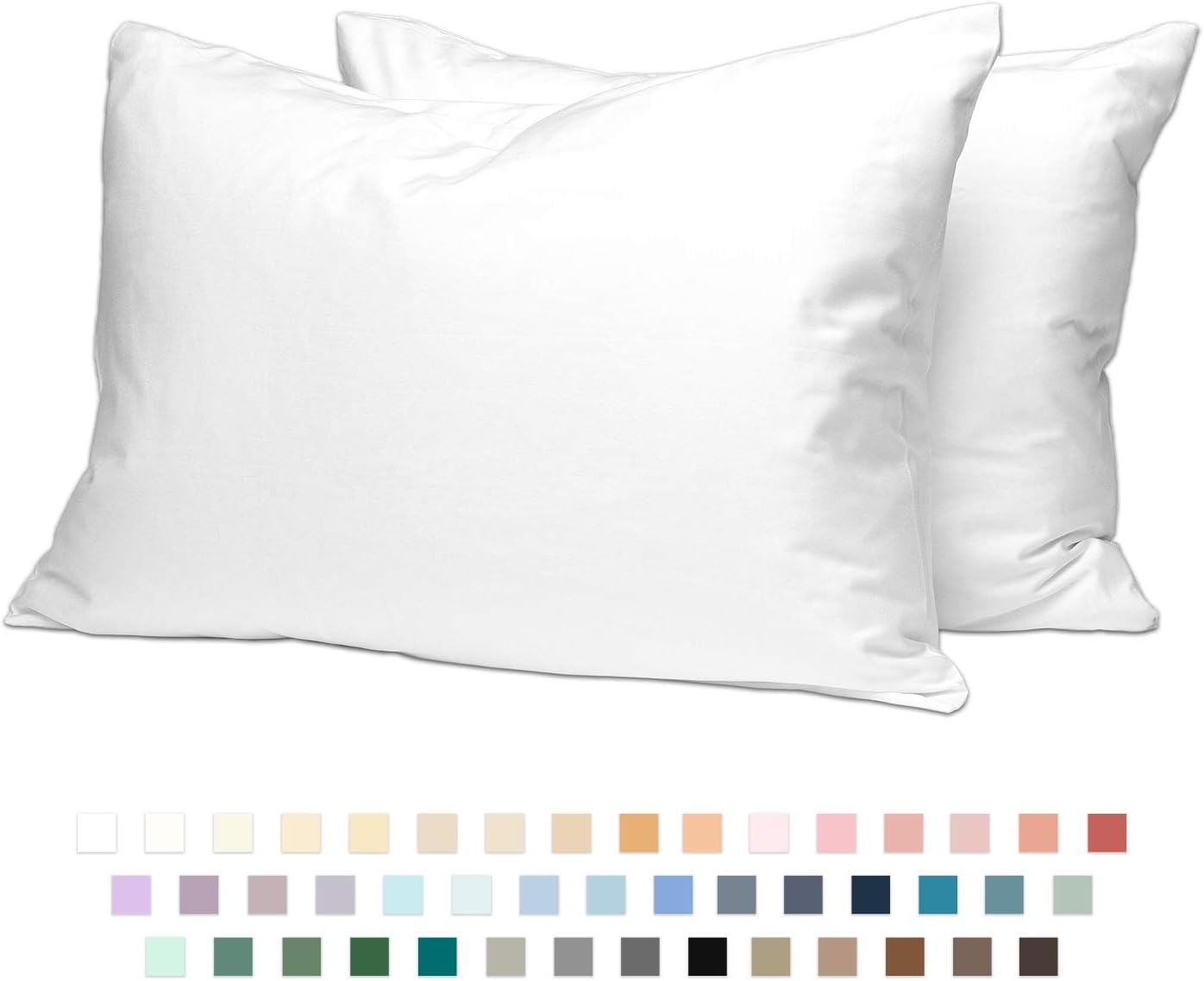 Pizuna 100% Cotton Housewife Pillowcases 2 Pack White 48x74cm, 400 Thread Count Long Staple Combed Cotton Pillow Cover