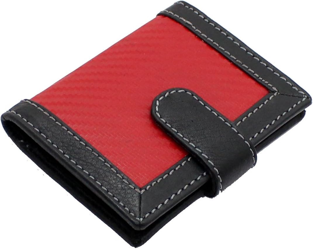 STARHIDE Minimalist Slim Cardholder Real Carbn Fibre Leather Credit Mini Card Case Walllet - 16 Card Sleaves (Red Black)