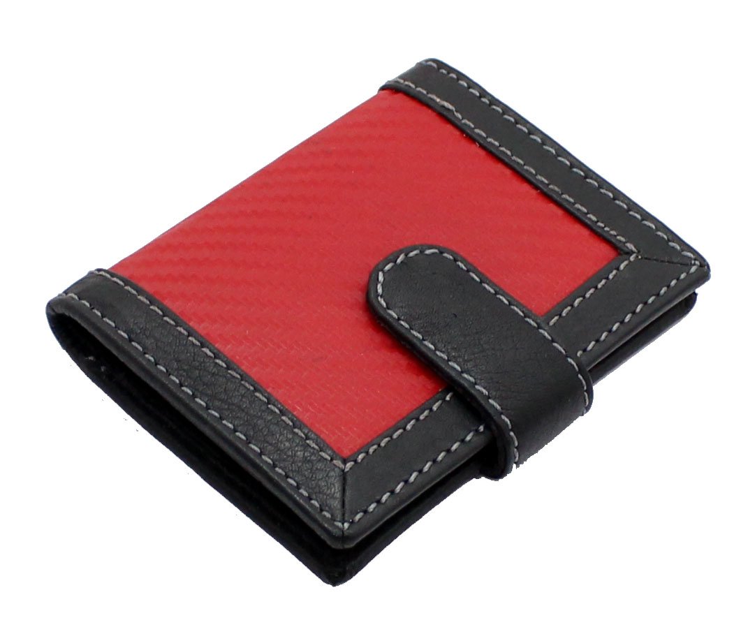 STARHIDE Minimalist Slim Cardholder Real Carbn Fibre Leather Credit Mini Card Case Walllet - 16 Card Sleaves (Red Black)