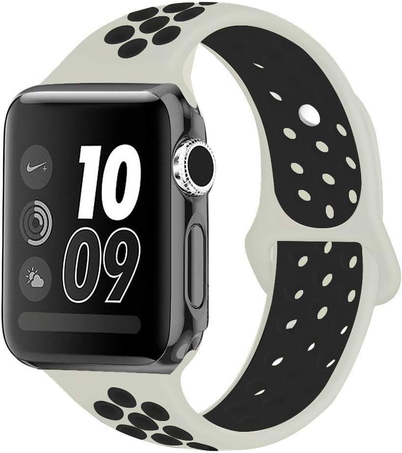 MouKou Strap for Apple Watch 44mm 42mm Soft Silicone Sport Replacement Straps for Apple iWatch Series 4 44MM and Series 3 Series 2 Series 1 42MM White/Black M/L