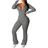 PINSV Women 2 Piece Outfits Workout Bodycon Tracksuit Long Sleeve Zip Up Hoodie Jacket Matching Flared Pants Sets