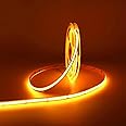 MALIIGAZA 12V Gold COB LED Strip Light Self Adhesive, 480LEDs/m 16.4FT CRI90 Golden Yellow Amber Color LED Tape for Hotel Roo