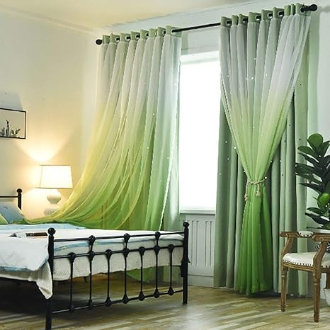 Buy Tulle And Blackout Curtains Set Double Layer Gradient Color