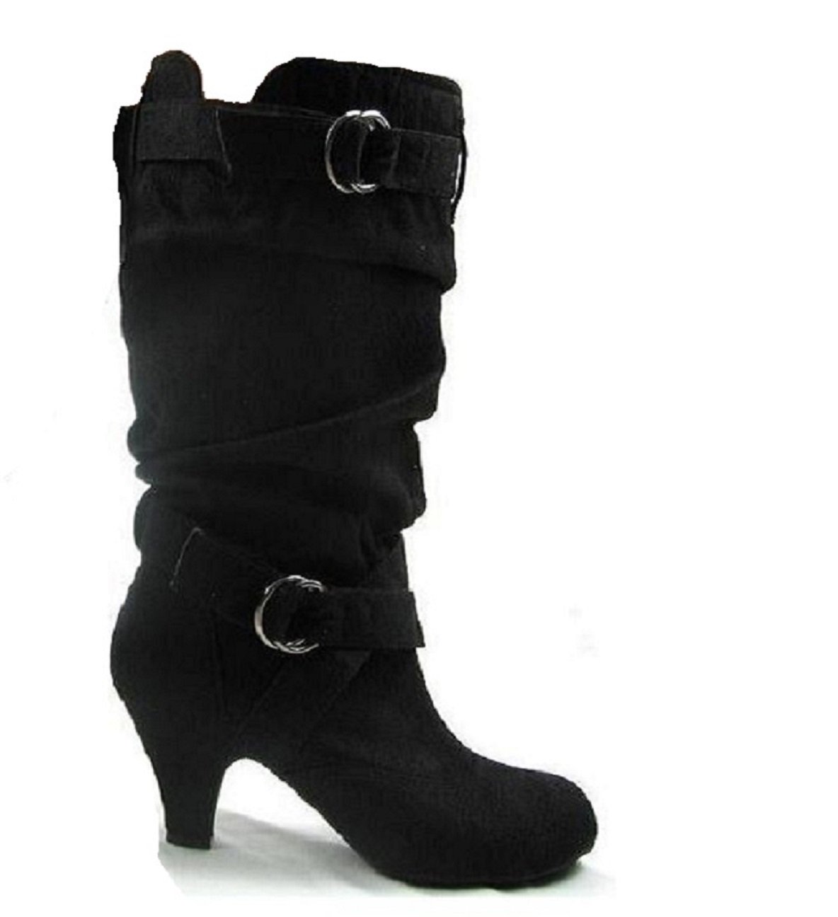 Codify Floyee-S Women's Mid Calf Slouch Buckle Decorative Riding Boots, Black Faux Suede, 7.5 B (M) US