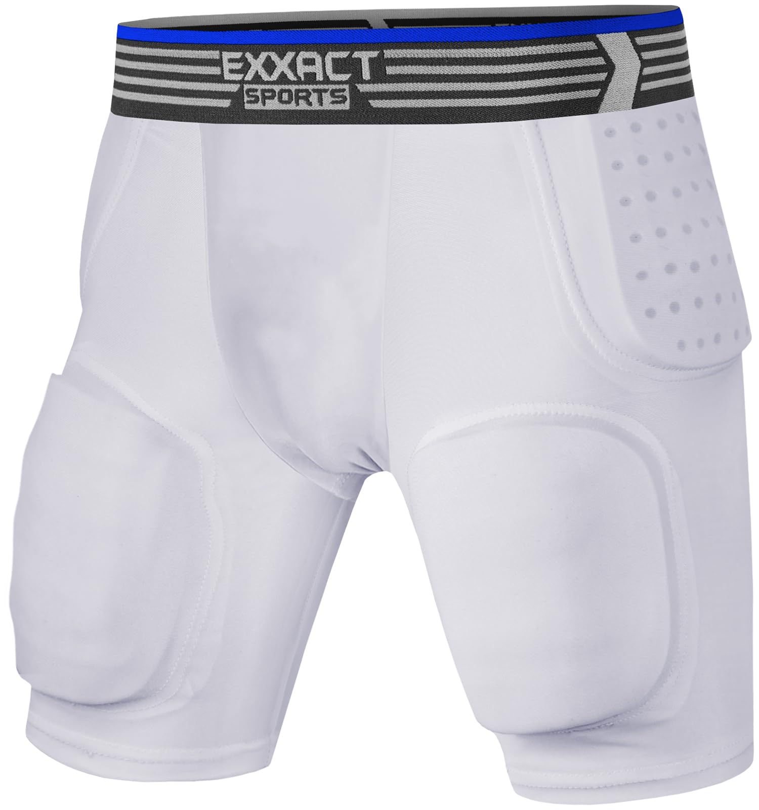 Photo 1 of Exxact Sports Rebel 5-Pad Youth Football Girdle with Cup Pocket, Lightweight Padded Compression Shorts with Integrated Hip, Thigh, Tailbone Pads, Boys Girdle Football (White, YXL)
