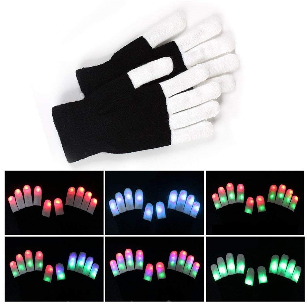 LED Gloves, Light Up Hand Gloves, Flashing Fingers Colourful Rave Gloves 6 Modes Glow for Festivals/ Halloween/ Christmas/ Bonfire Night/ Party/ Games/ Running/ Sports/Gift, Fits Big Kid & Adult Hands