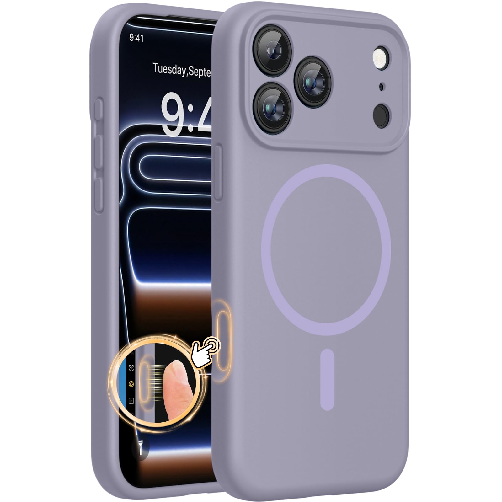 Photo 1 of Miracase Magnetic for 17 Pro Max Case, Compatible with MagSafe, Integrated Silicone Camera Control Cover, 3.0mm Thicken Shockproof Drop Protection Phone Case for 17 ProMax, Lavender Gray
