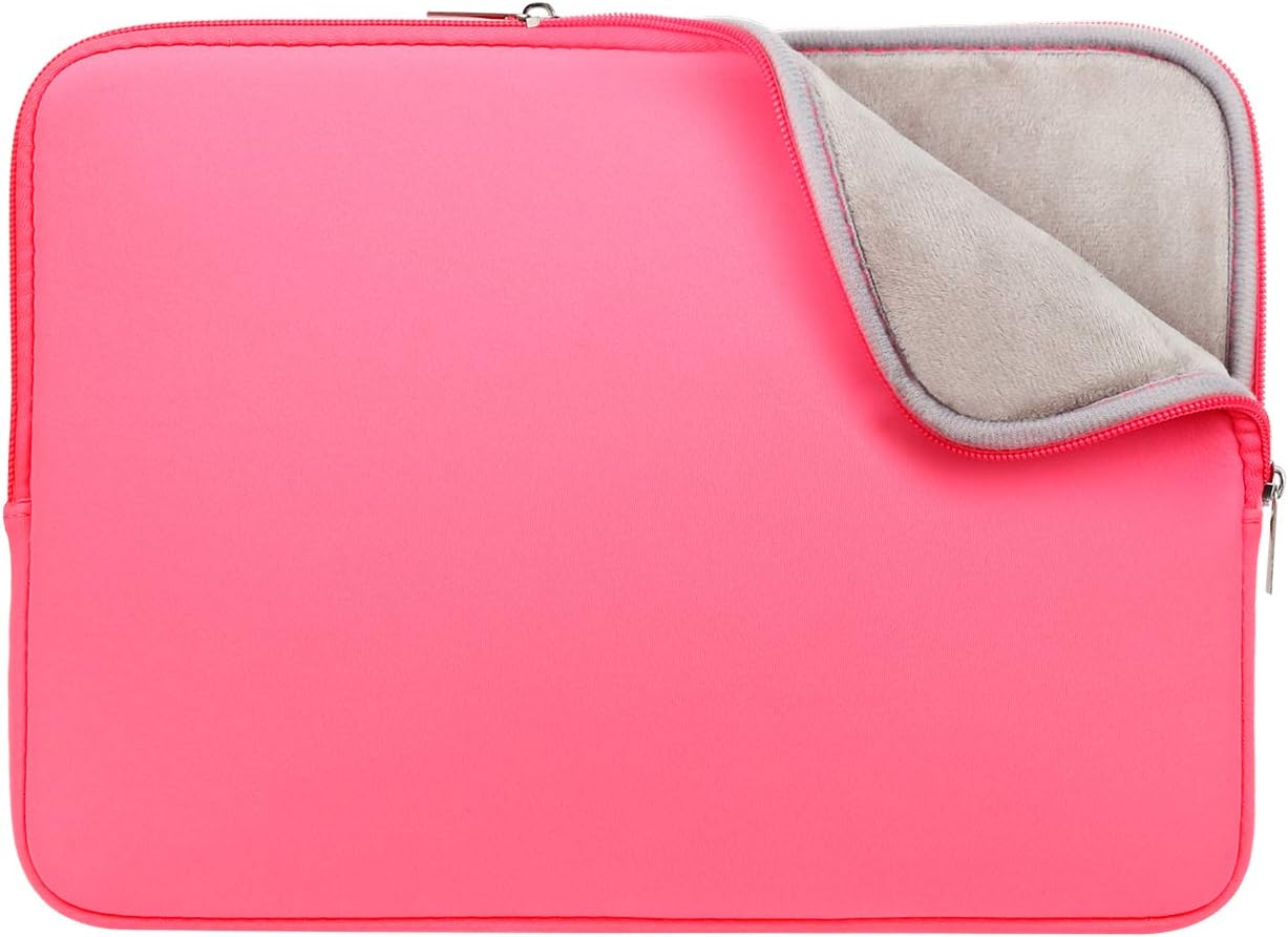 RAINYEAR Laptop Sleeve Case Compatible with 13.3 Inch Notebook Computer Chromebook 14" MacBook Pro/Max M1 M2 M3 M4 M5 Soft Cover Protective Case Zipper Carrying Bag(Bright Pink,Upgraded Version)