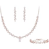 BriLove Wedding Bridal Jewelry for Women Cubic Zirconia Marquise Teardrop Leaf Cluster Y-Necklace Dangle Earrings Link Bracelet Set