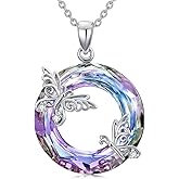 Dralox Butterfly Necklace for Women S925 Sterling Silver Butterfly Crystal Necklace Jewelry Christmas Birthday Anniversary Jewelry Gift 20"