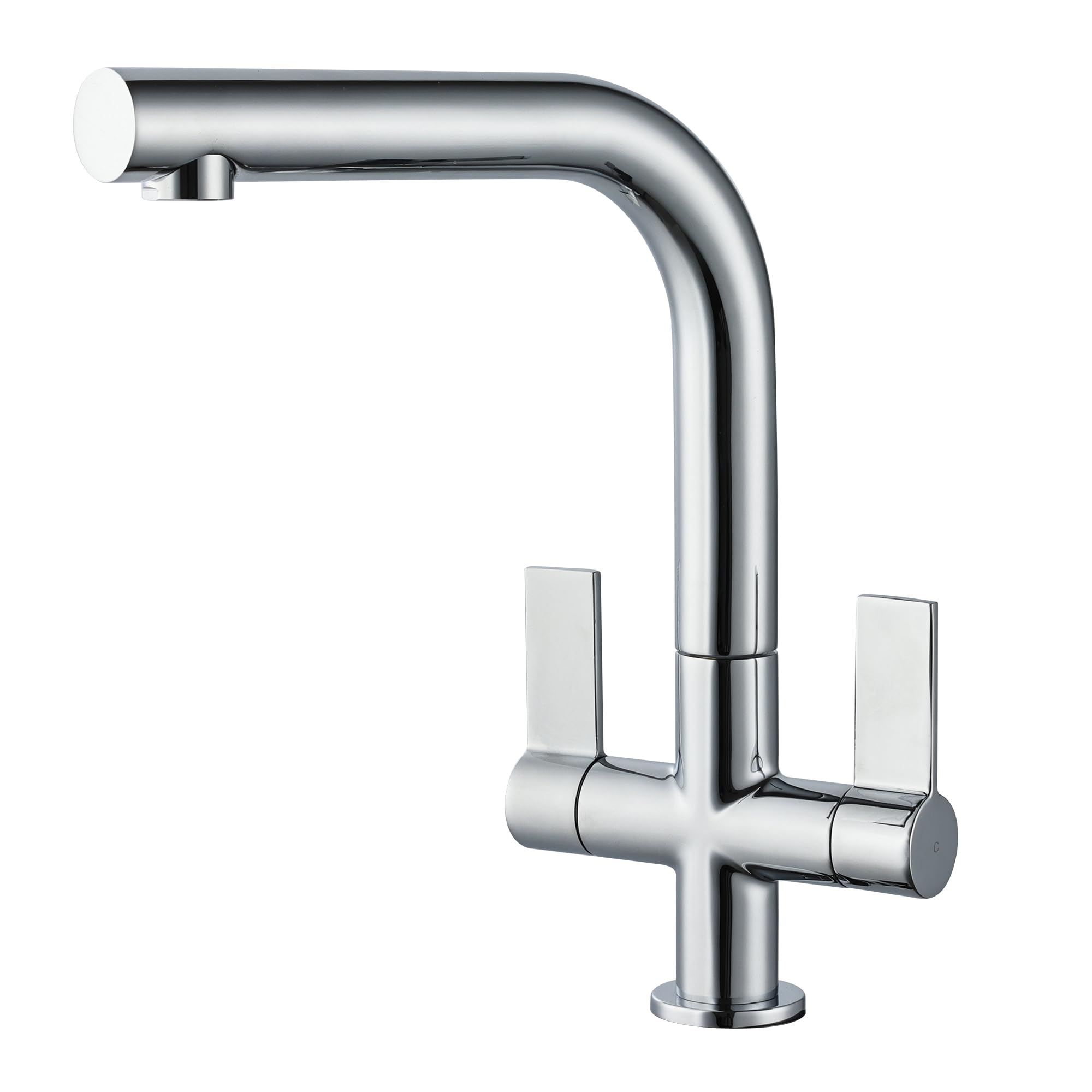 Hapilife Kitchen Taps Mixer Dual Lever L Shape Kitchen Mixer Taps 1 Hole Square Sink Tap Monoblock Polished Chrome Tap for Kitchens Sink Faucet with 360° Swivel Spout Brass