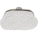Aovtero Pearl Clutch Bride Bag Purse Women Wedding Prom Evening Bags Formal Full Beaded Handbag with Chain