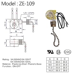 Ceiling Fan Light Switch Zing Ear ZE-109 Two-Wire