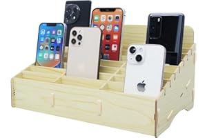 HengTianMei 24 Grids Cell Phone Holder Classroom Pocket Chart Organizer,Wooden Storage Box Phone Calculator Holder for Classroom Office School, Desktop Compartment Phone Caddy