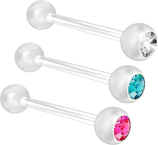 3pc 14 Gauge Tongue Piercing Balls Rings Barbell 14g 16mm